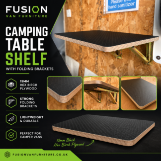 Campervan Folding Shelf Table Black Hex Birch Plywood